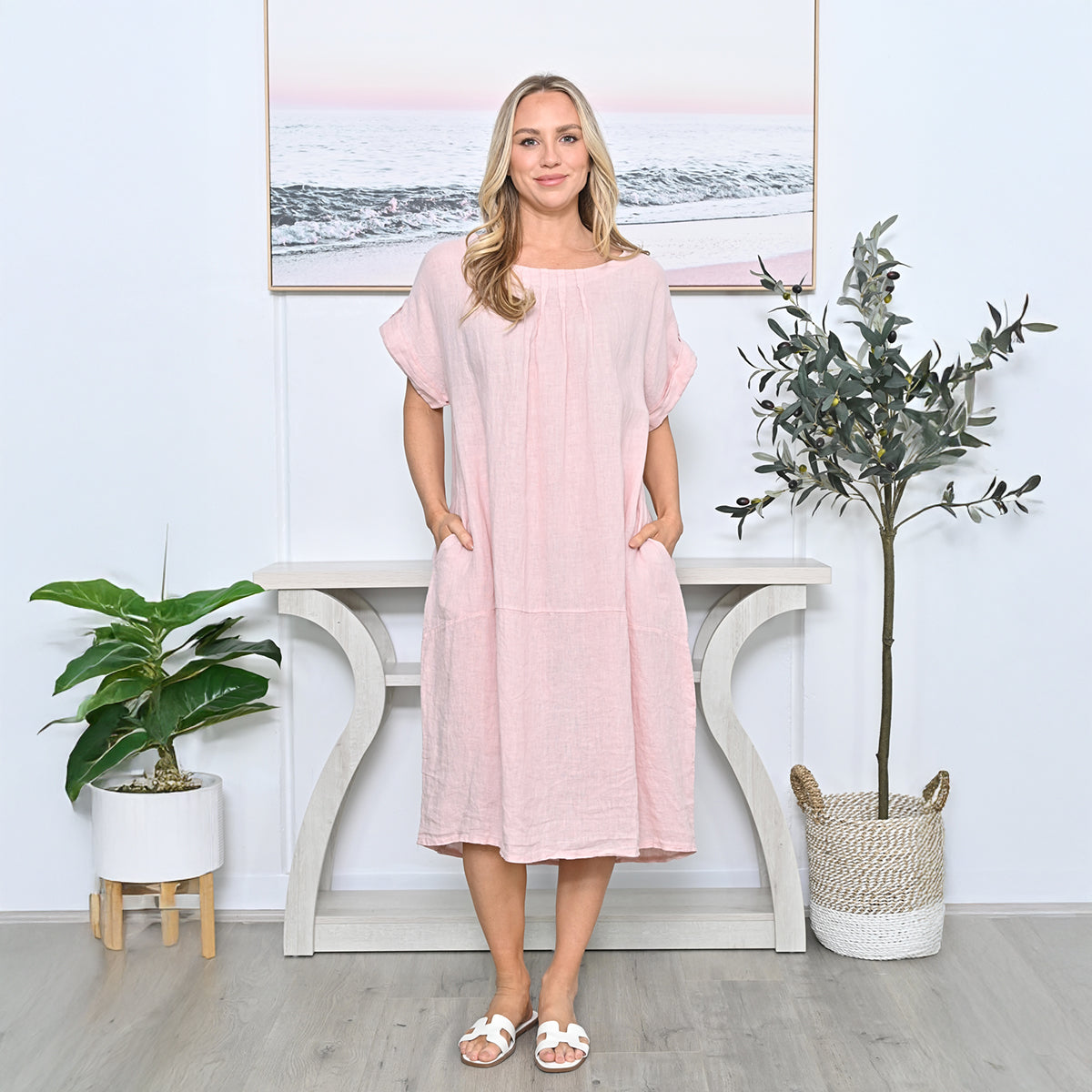 Plain Cocoon Linen Dress