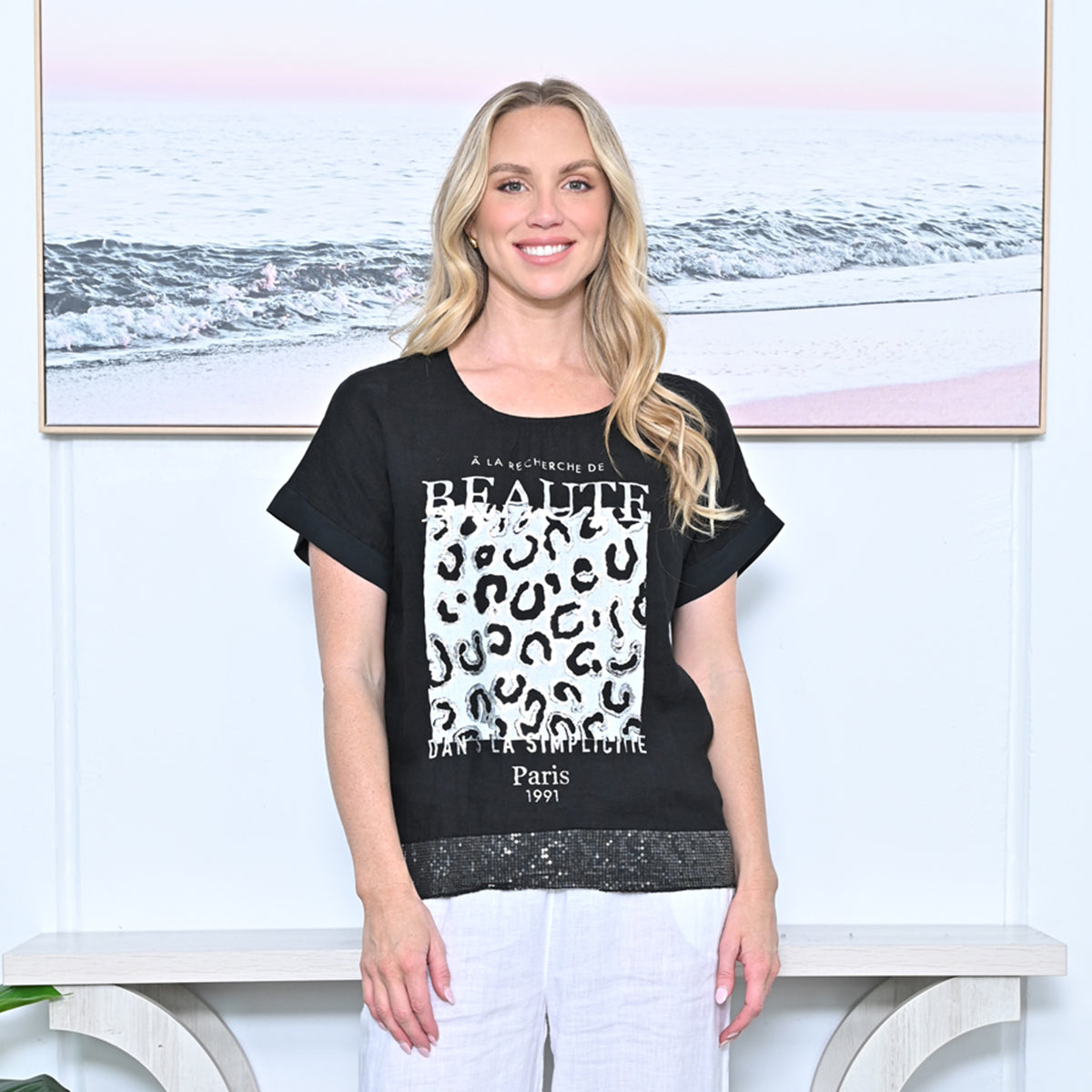 Leopard Print Linen Top