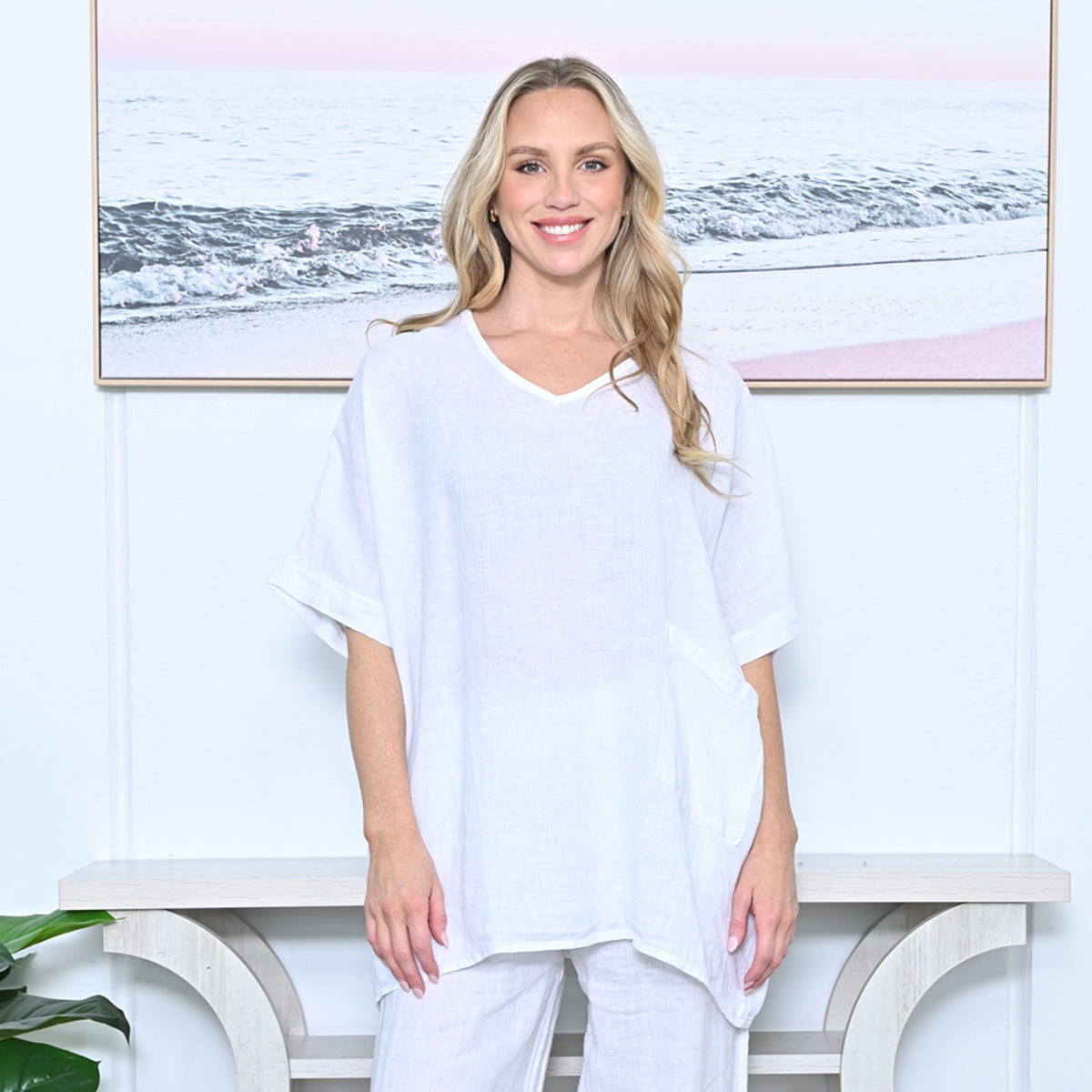 Front Pocket Linen Top