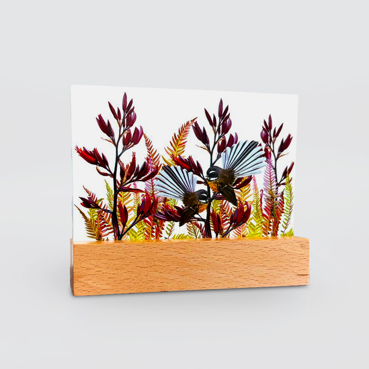 Glass Panel - 'Fantail On Flax'