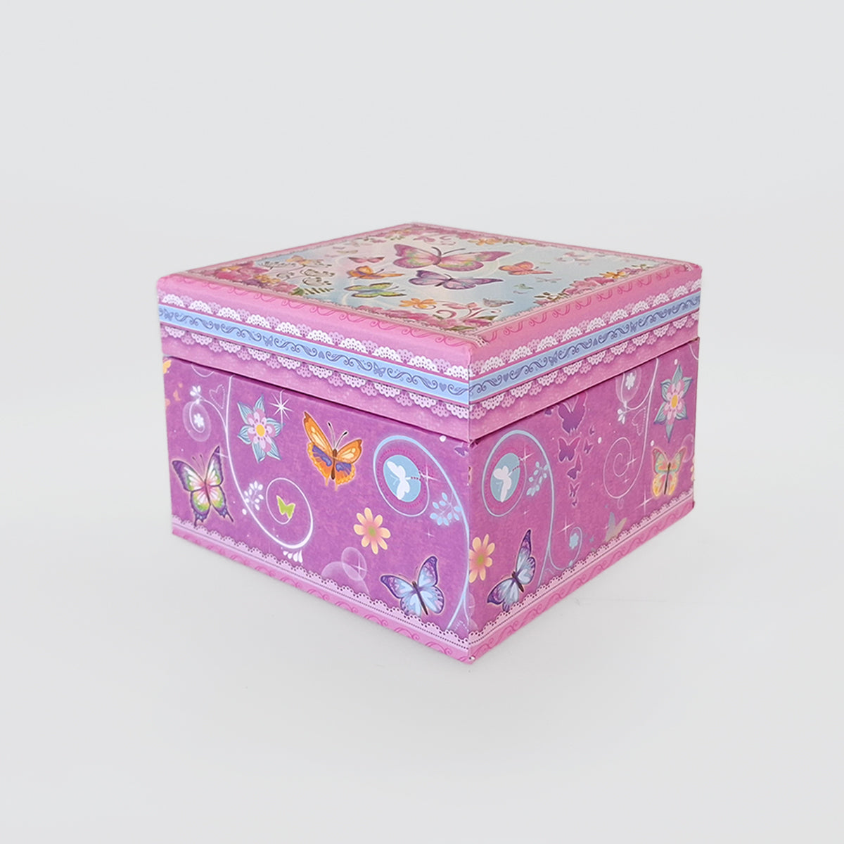 Square Music Box - 'Pink Butterflies'