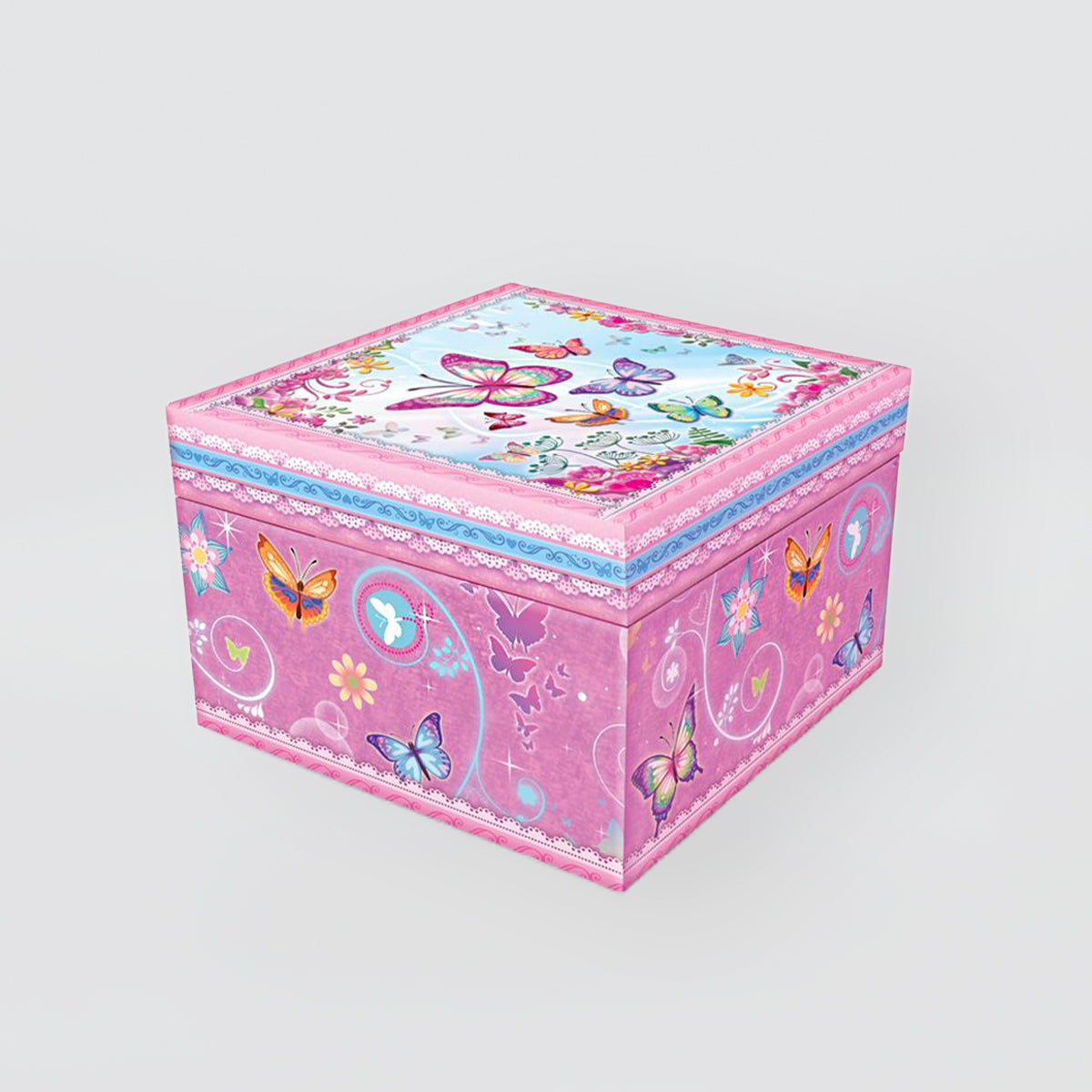 Square Music Box - 'Pink Butterflies'