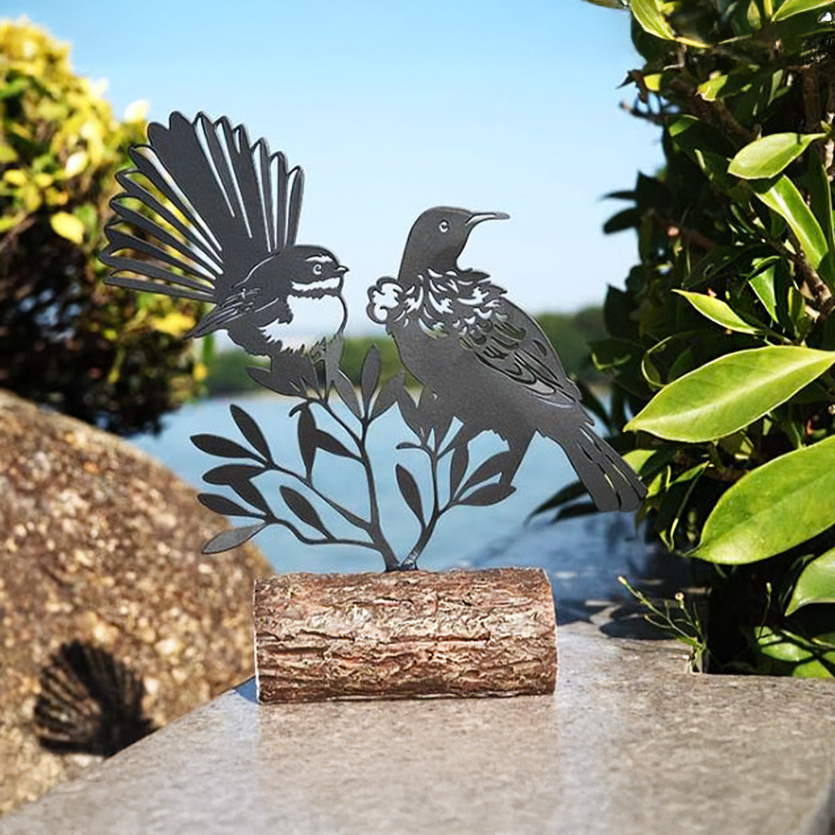 Fantail & Tui On Log - 23cm