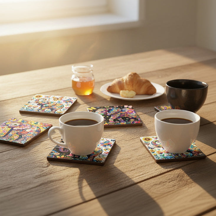Elephant Ceramic Coaster - Set/4