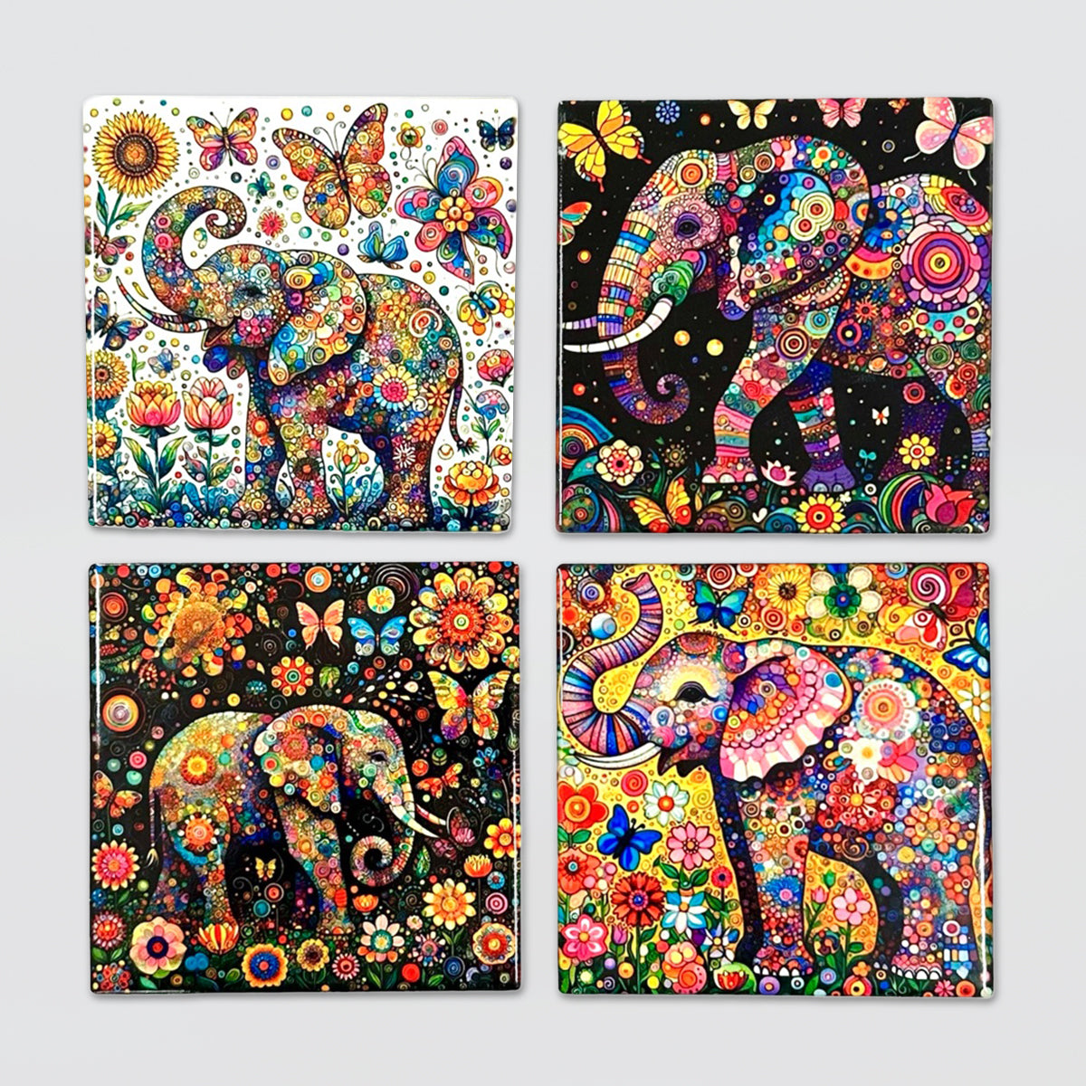Elephant Ceramic Coaster - Set/4