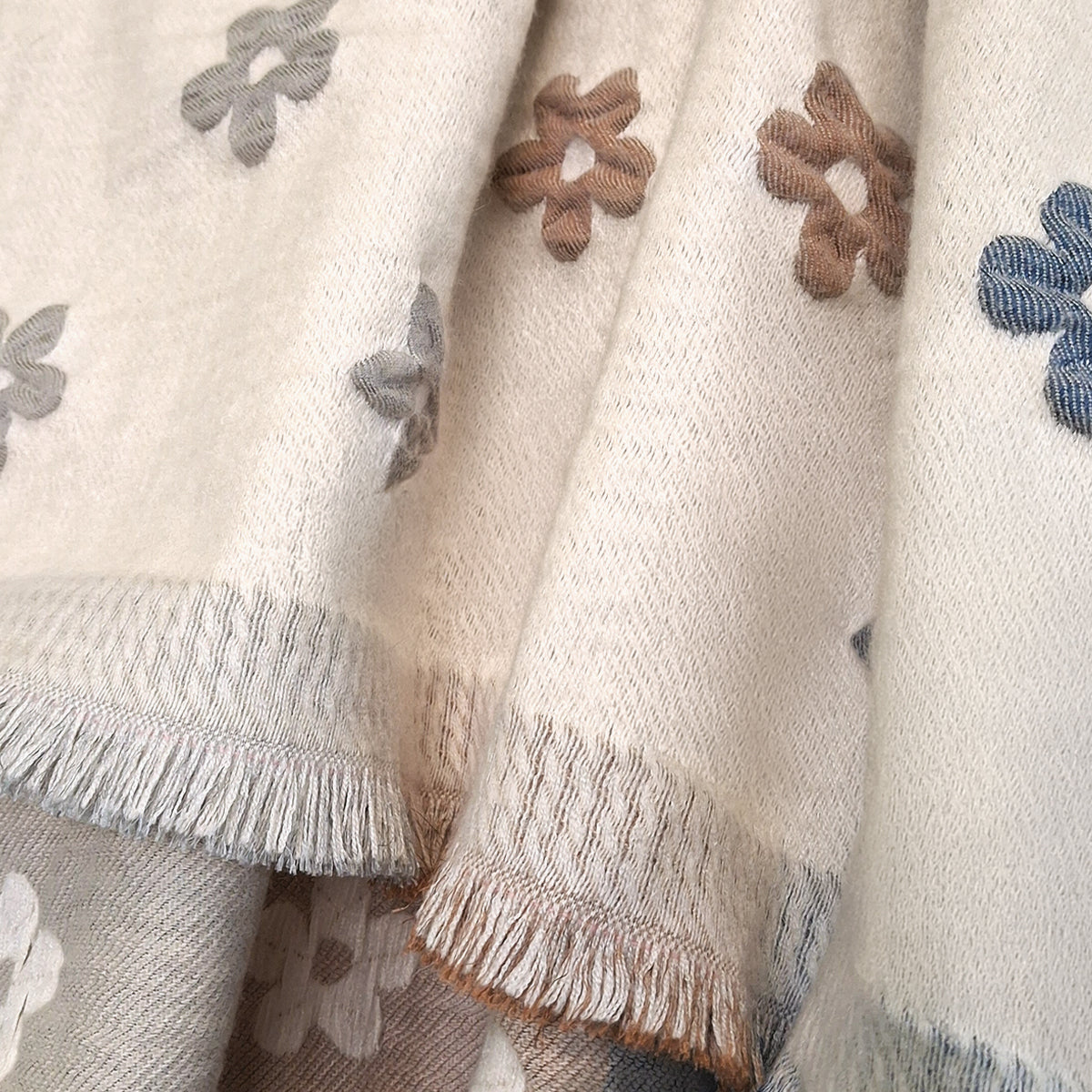 Beige Textured Flower Winter Scarf