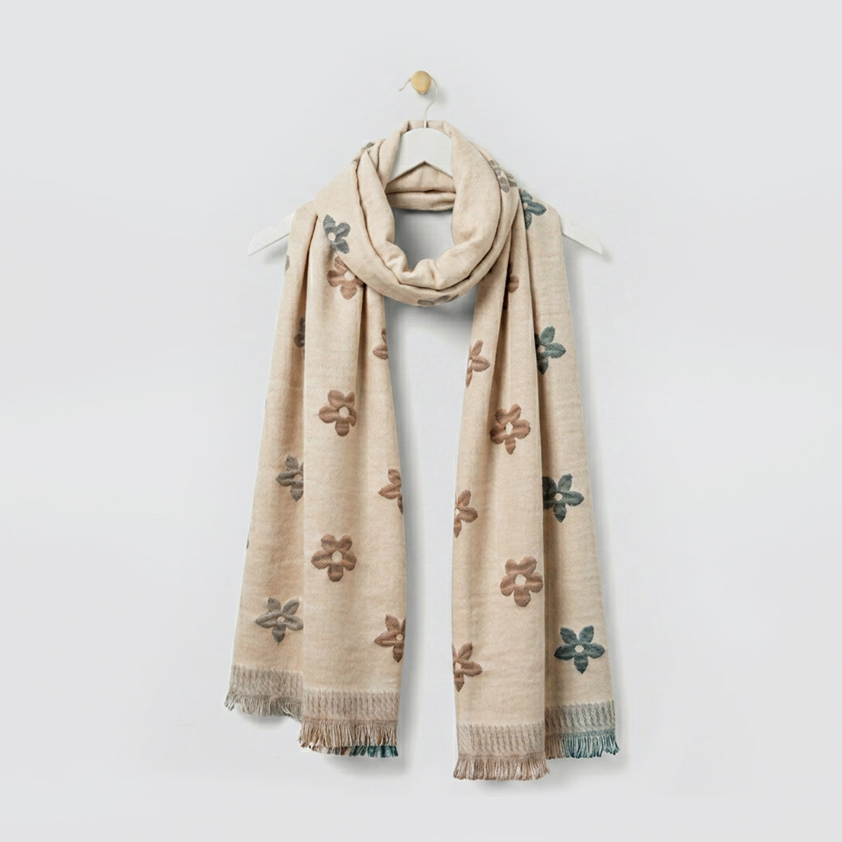Beige Textured Flower Winter Scarf