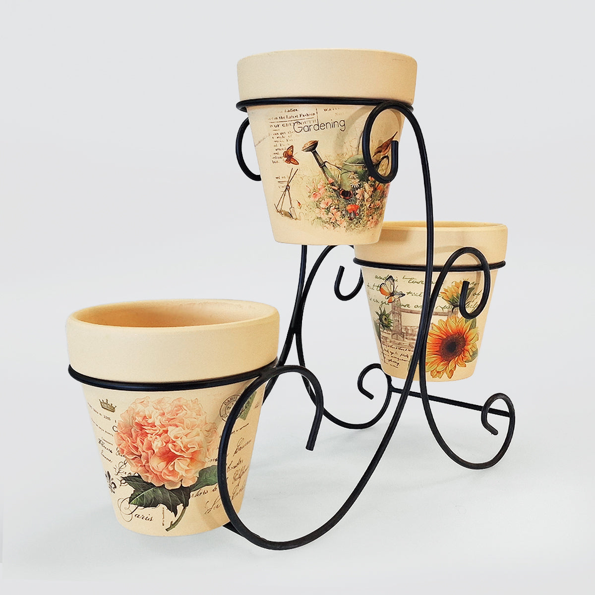 Three-Tier Planter Stand With Pots