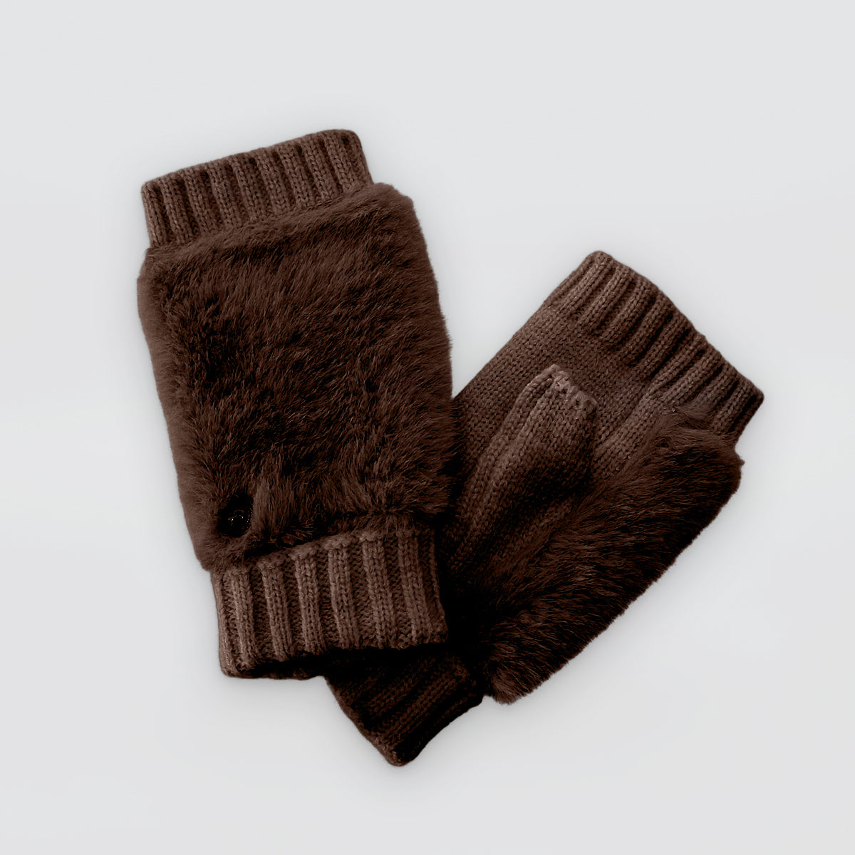 Fur Back Knit Fingerless Gloves