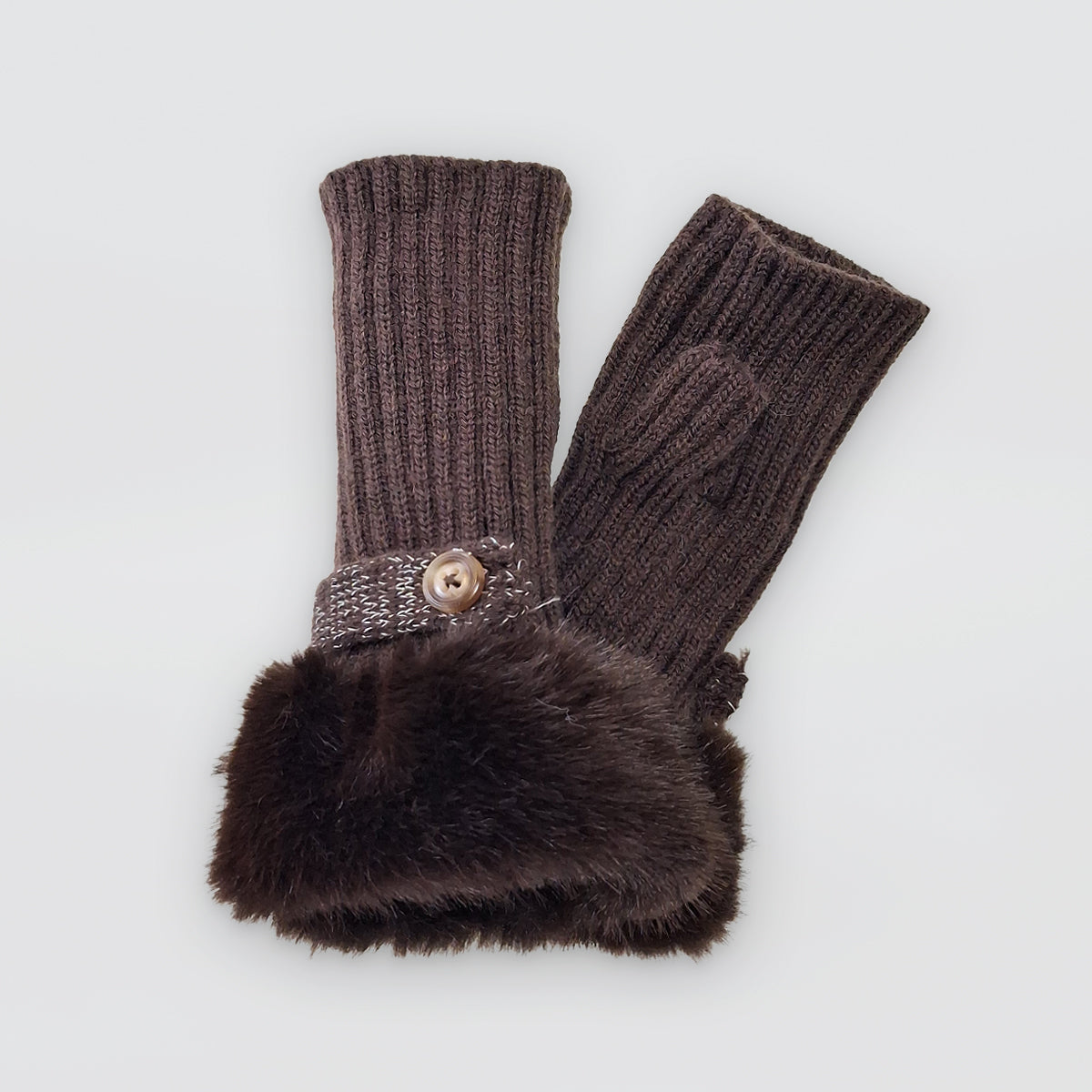 Fur Cuff Fingerless Knit Gloves