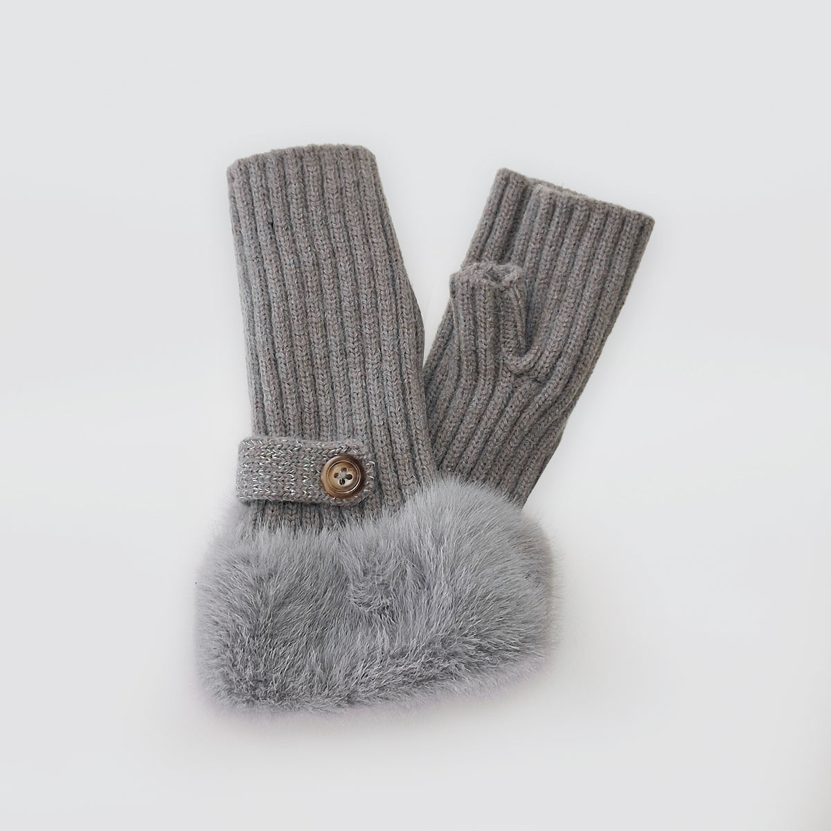 Fur Cuff Fingerless Knit Gloves