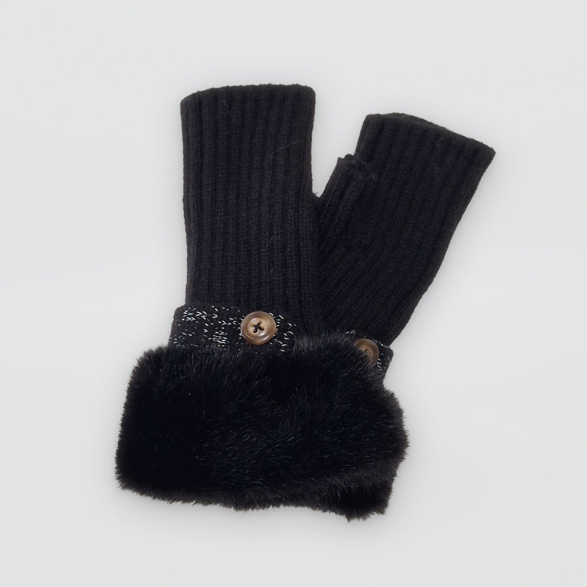 Fur Cuff Fingerless Knit Gloves