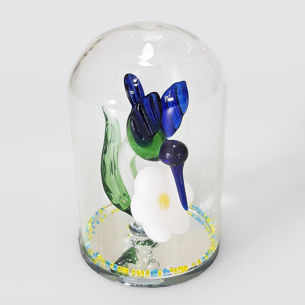 Crystal Glass Humming-Bird In Glass Dome