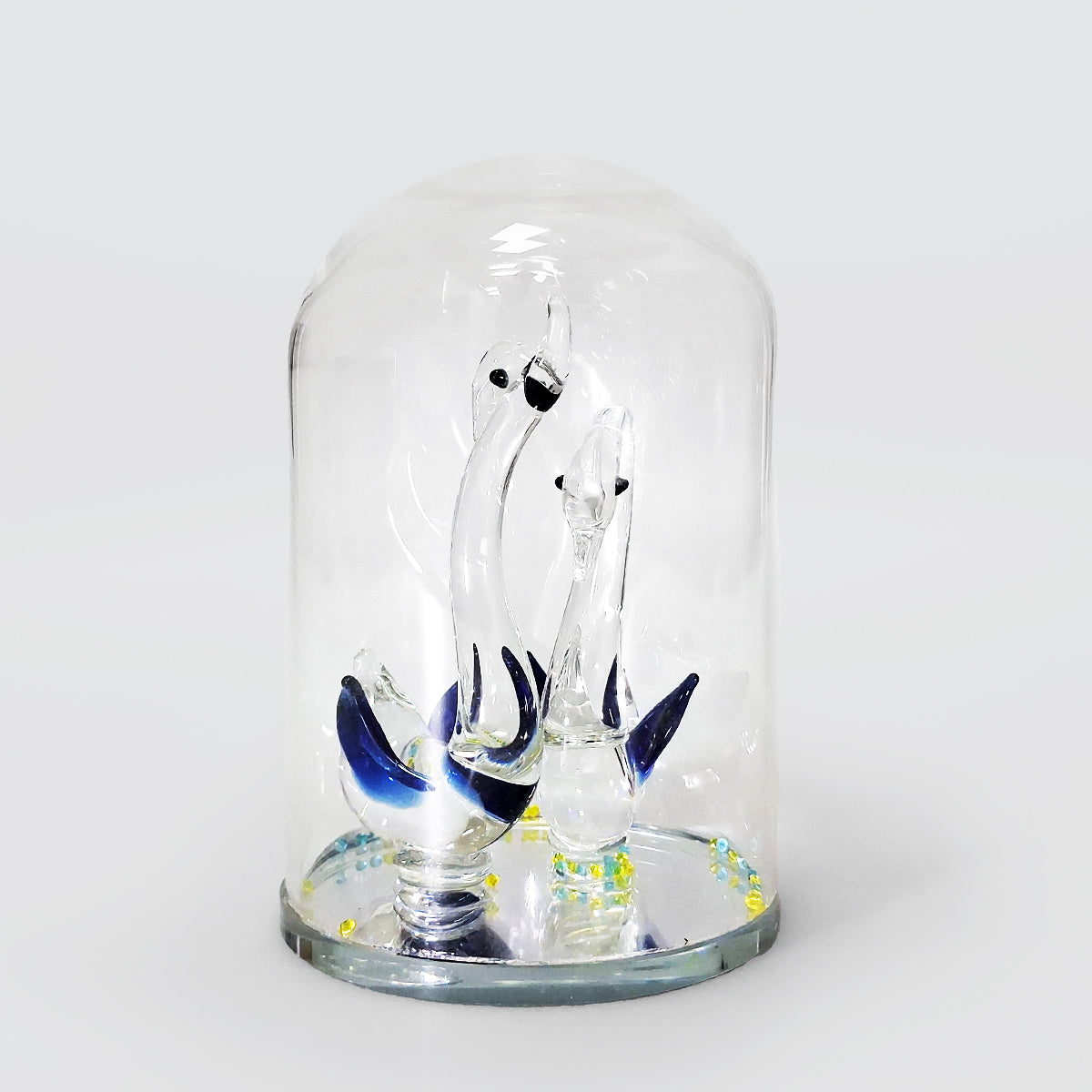Crystal Glass Swans In Glass Dome