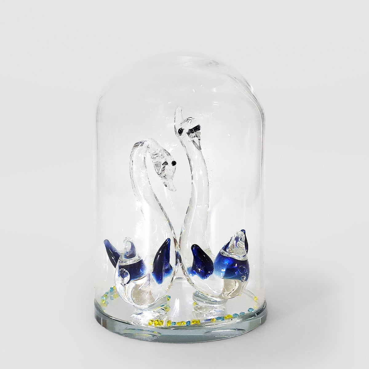 Crystal Glass Swans In Glass Dome