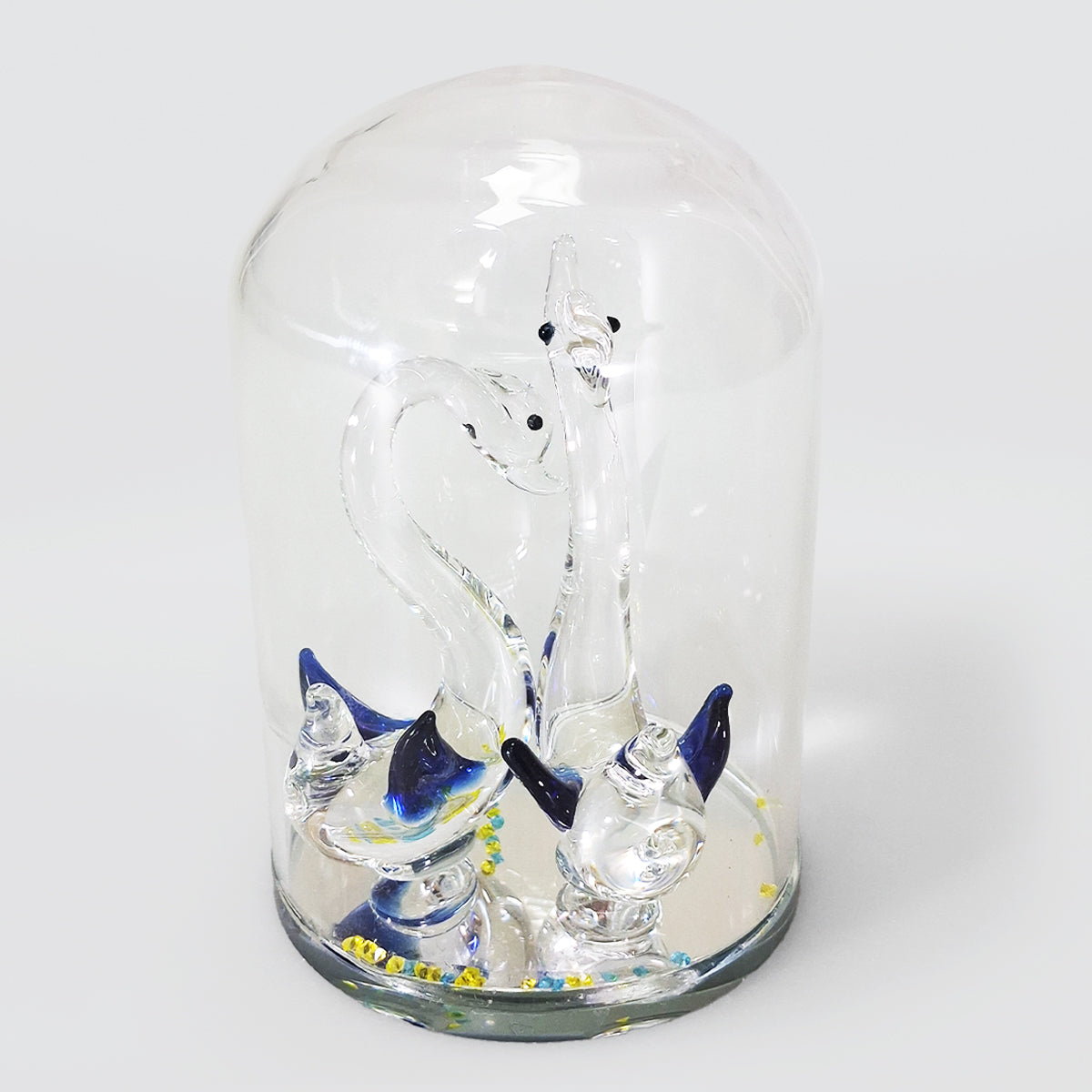 Crystal Glass Swans In Glass Dome
