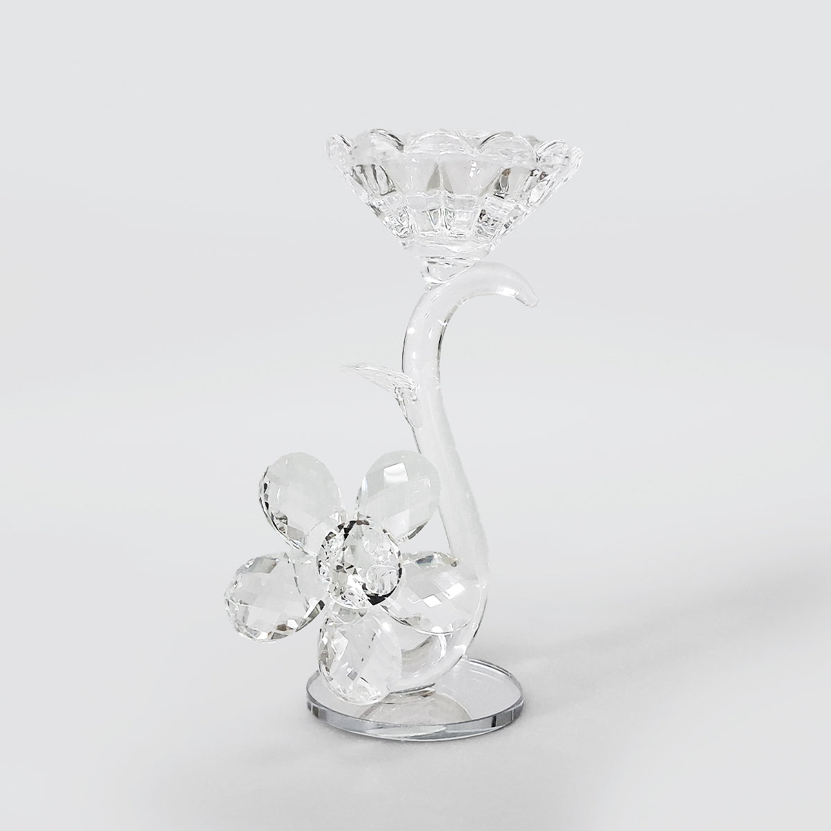 Clear Crystal Glass Flower Candle Stand