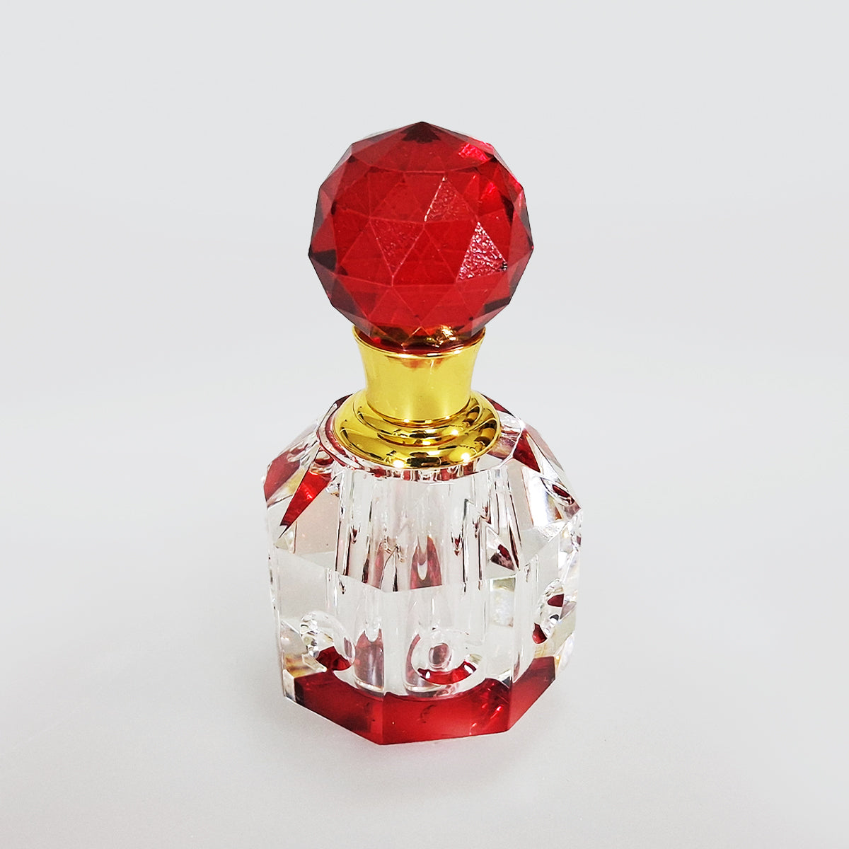 Clear Crystal Red Top Perfume Bottle With Brass