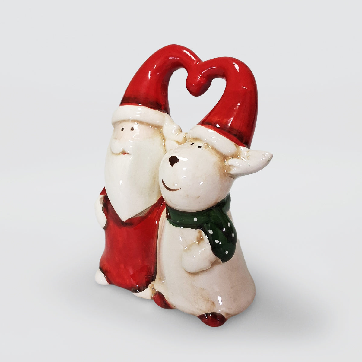 Santa & Reindeer Ceramic Heart Figurine