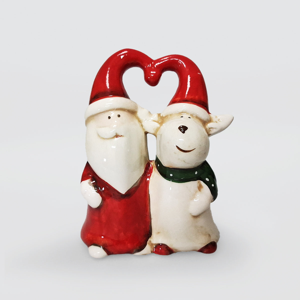 Santa & Reindeer Ceramic Heart Figurine