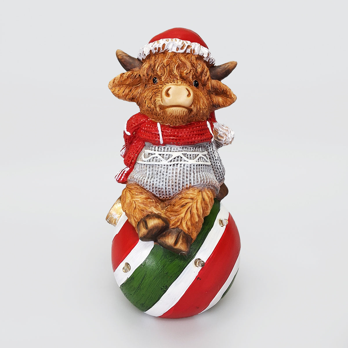 Christmas Highland Cow On Striped Ball