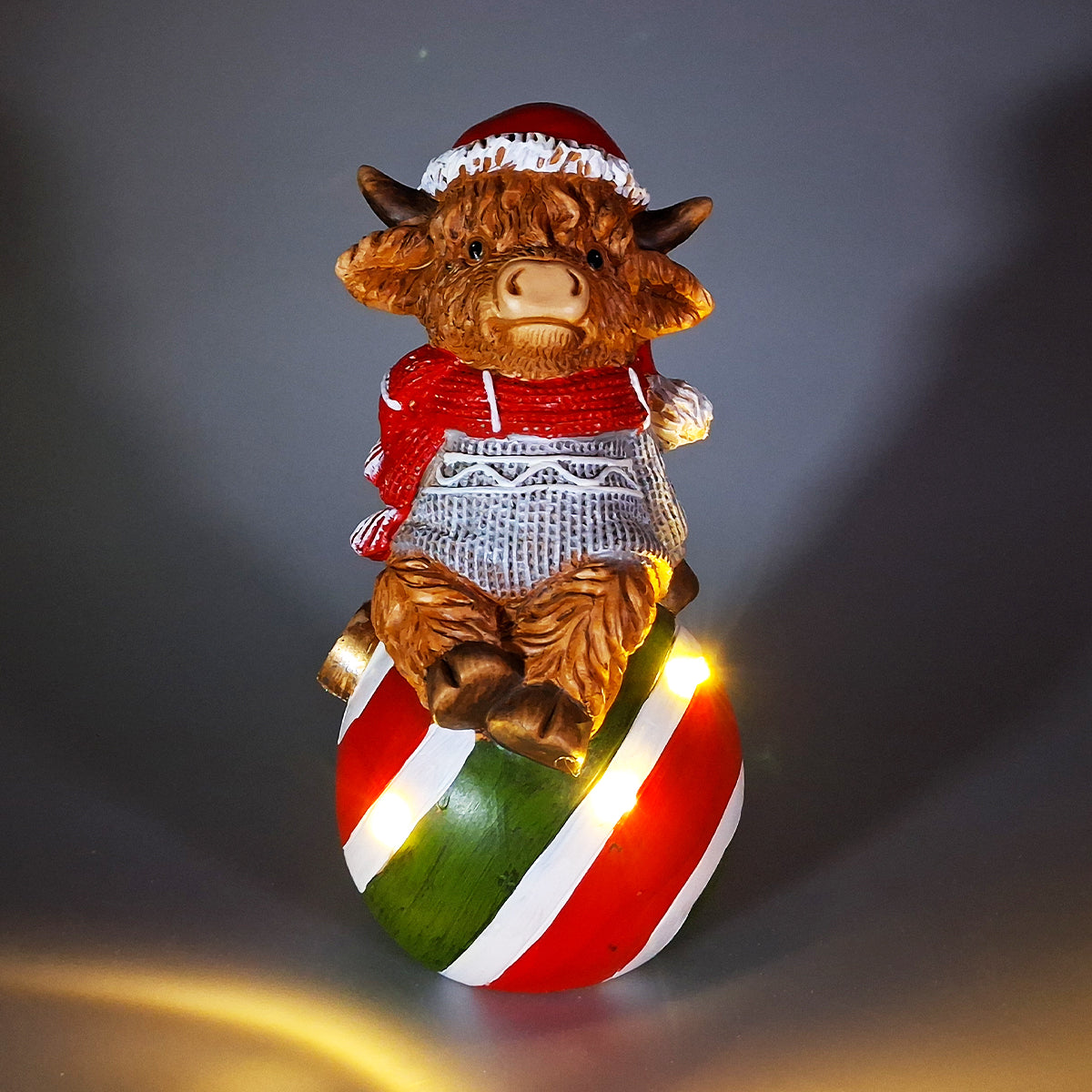 Christmas Highland Cow On Striped Ball