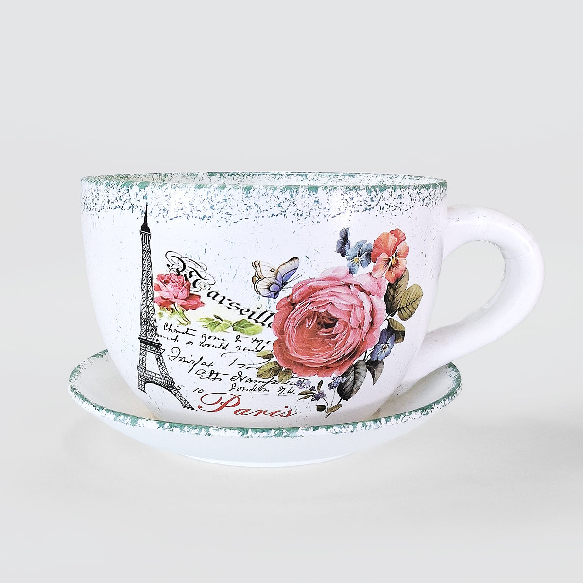 Tea Cup Planter - Floral Eiffel Tower