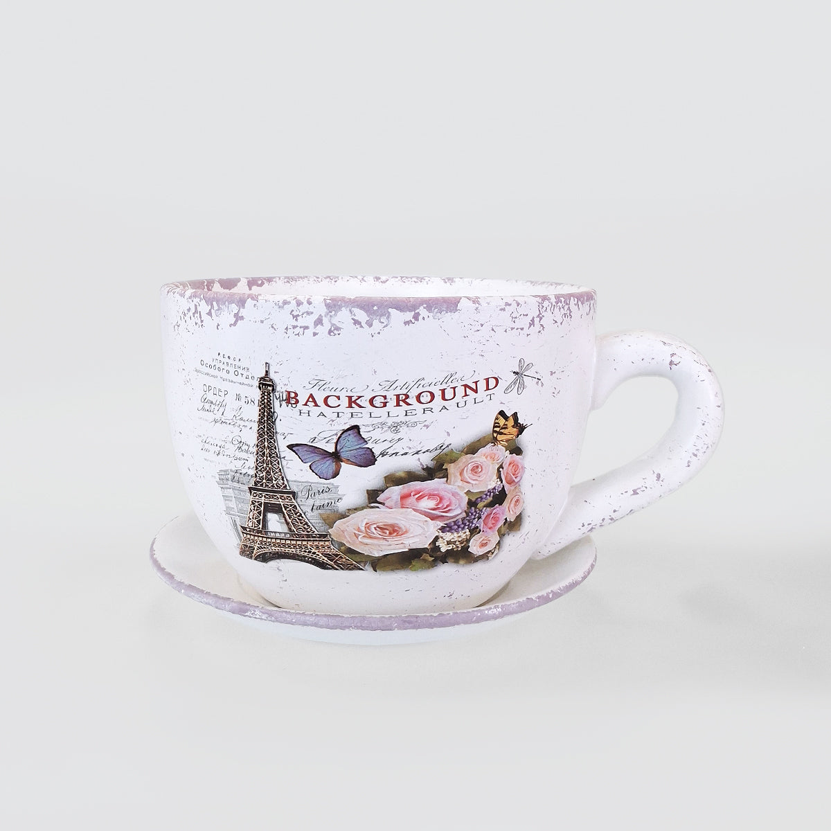 Small Tea Cup Planter - Floral Eiffel tower