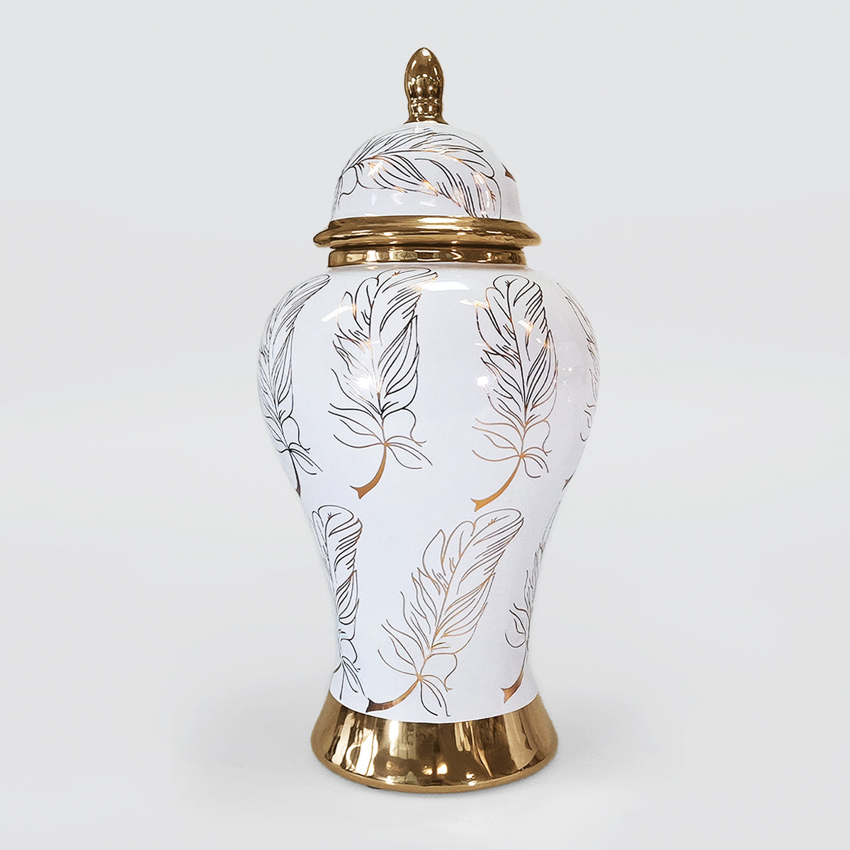 Ginger Jars - White With Gold Feathers