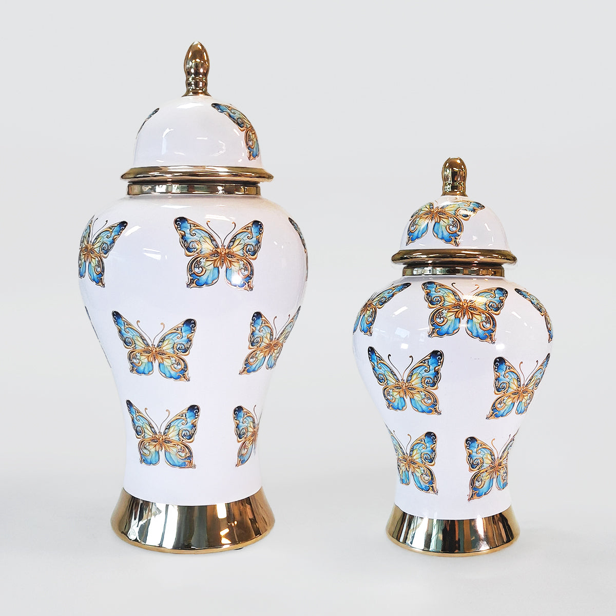 Ginger Jars - Gold & Blue Butterflies