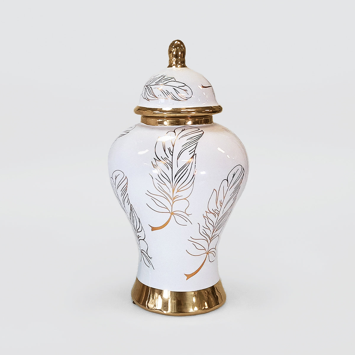Ginger Jars - White With Gold Feathers