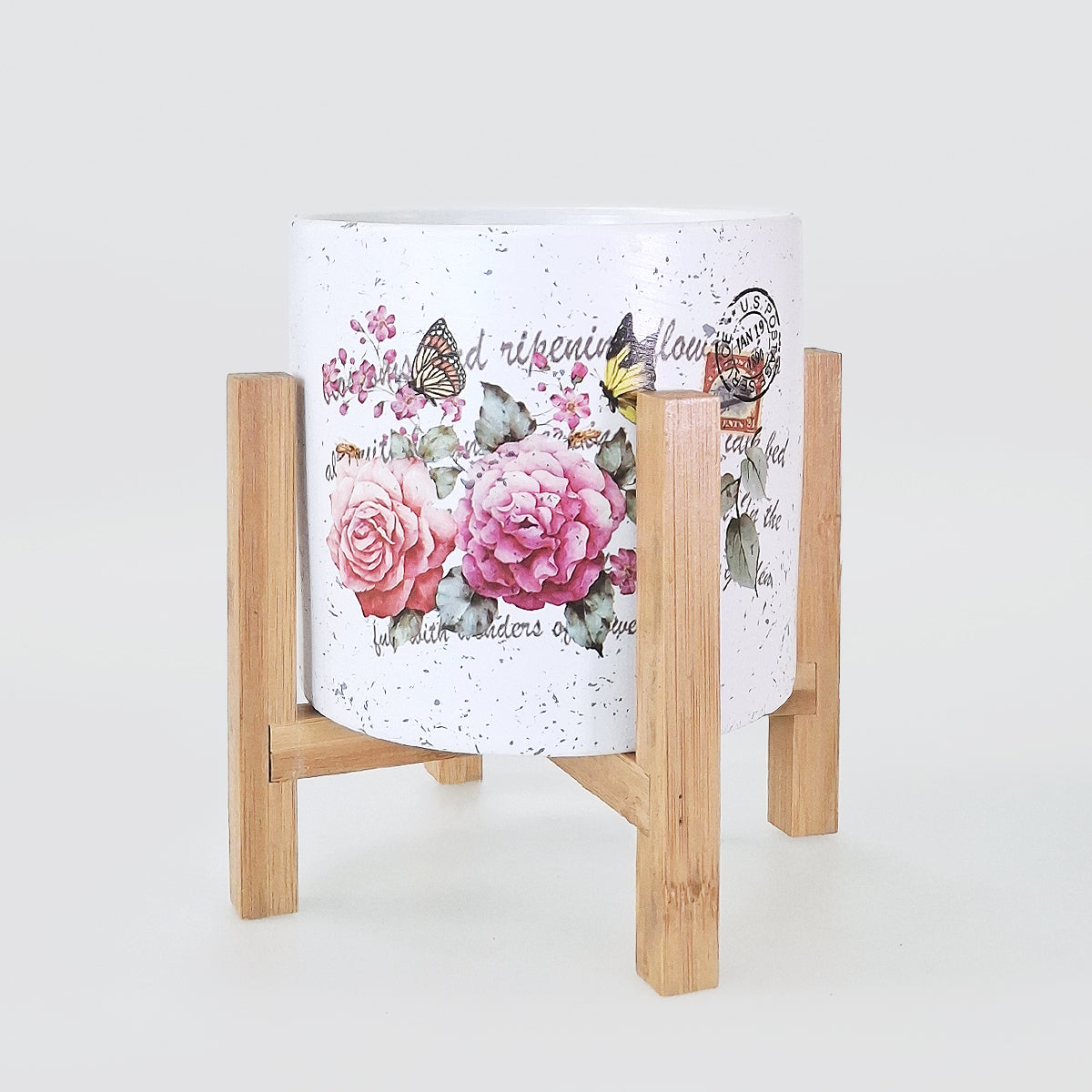 Planter Pot & Stand - Bees & Flowers