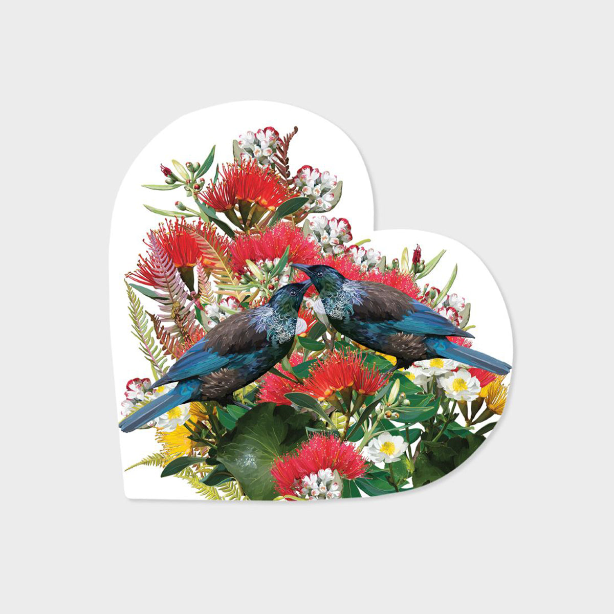 Ceramic Block Heart - 'Tui & Pohutukawa'