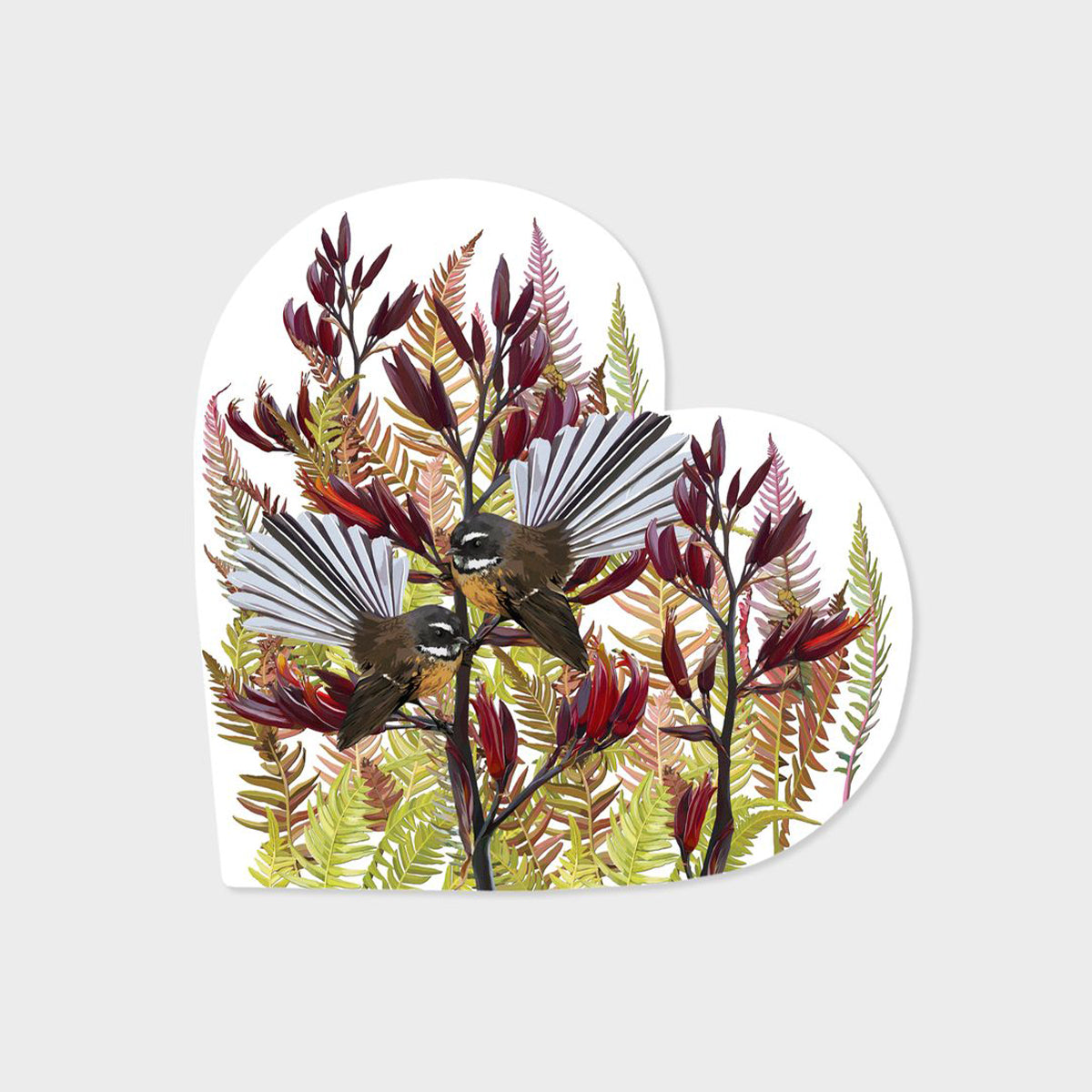 Ceramic Block Heart - 'Flax & Fantails'