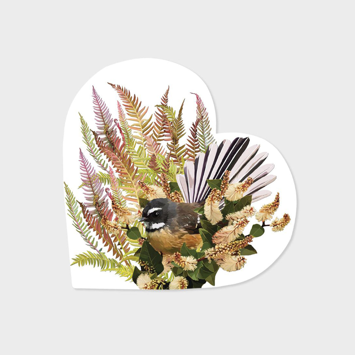 Ceramic Block Heart - 'Ferns & Fantail'