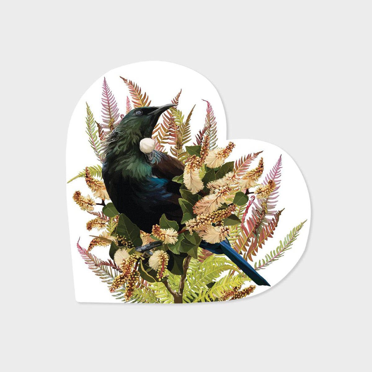 Ceramic Block Heart - 'Ferns & Tui'