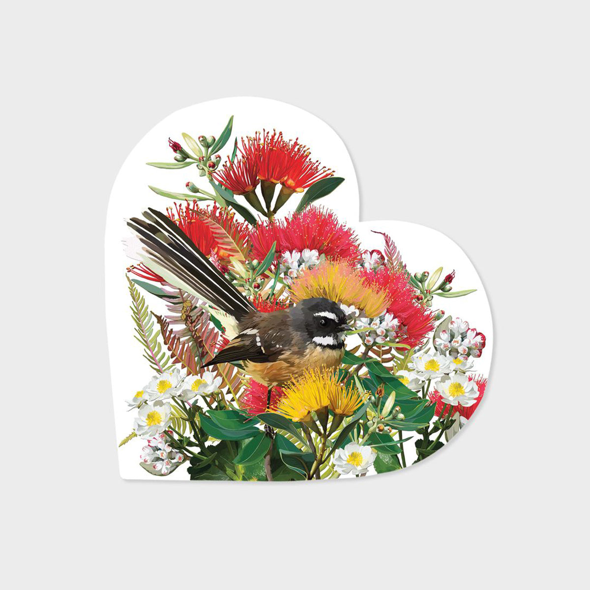 Ceramic Block Heart - 'Fantail & Pohutukawa'