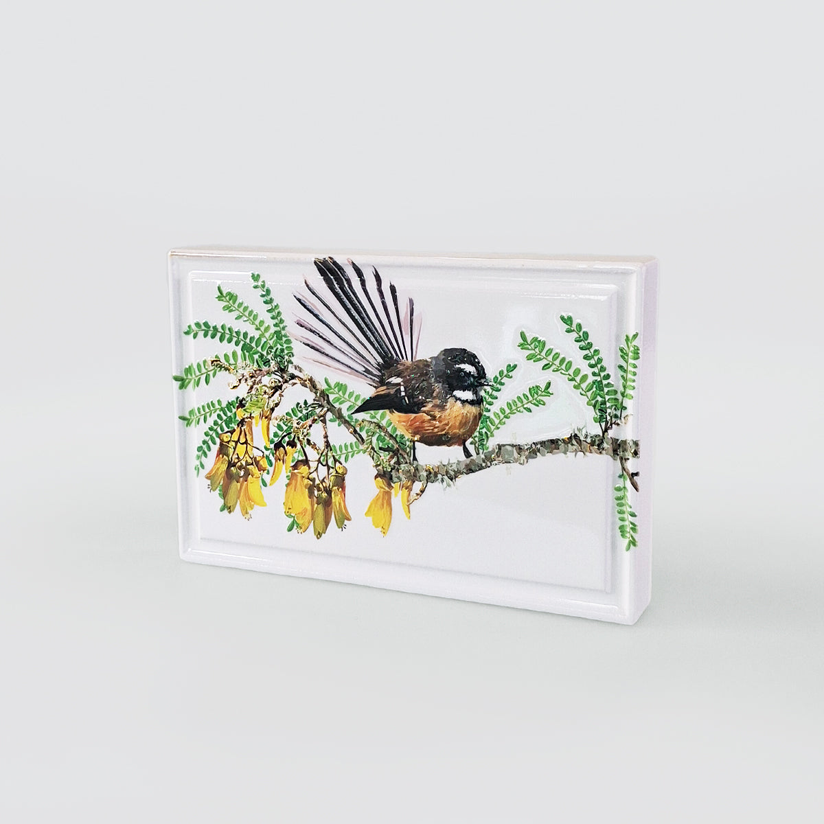 Ceramic Block - 'Fantail & Kowhai'