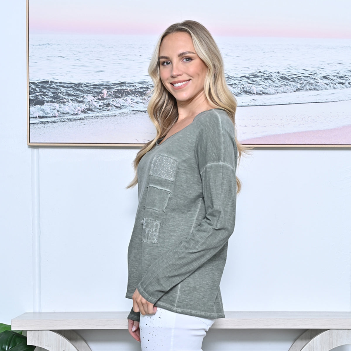 Sequin Cotton Long-Sleeve Tee