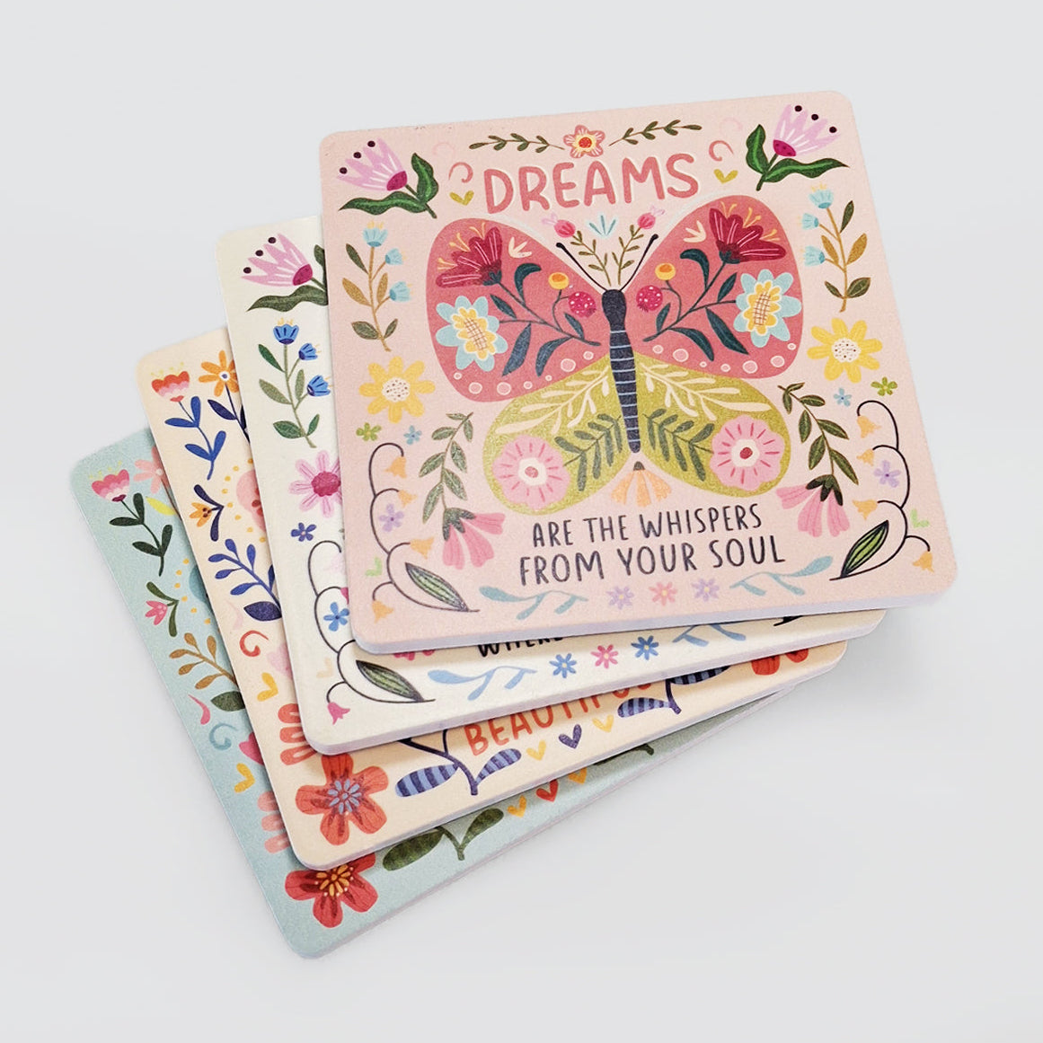 Wooden Coaster Set/4 - Bees & Butterflies
