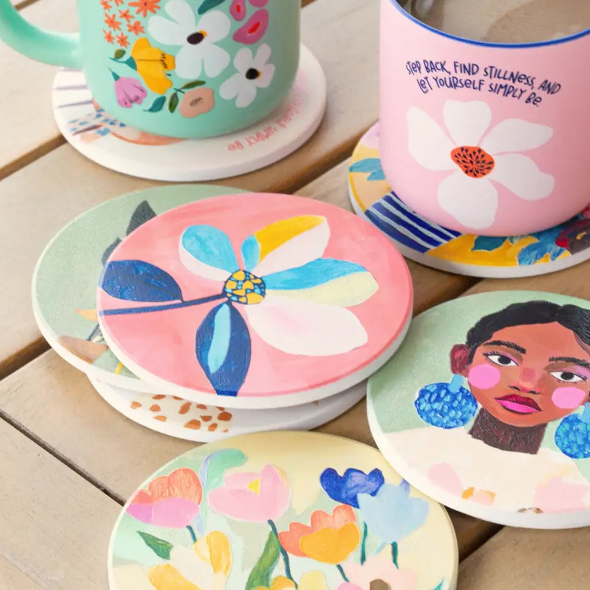 Billie - Ceramic Coaster - Pink & Flower