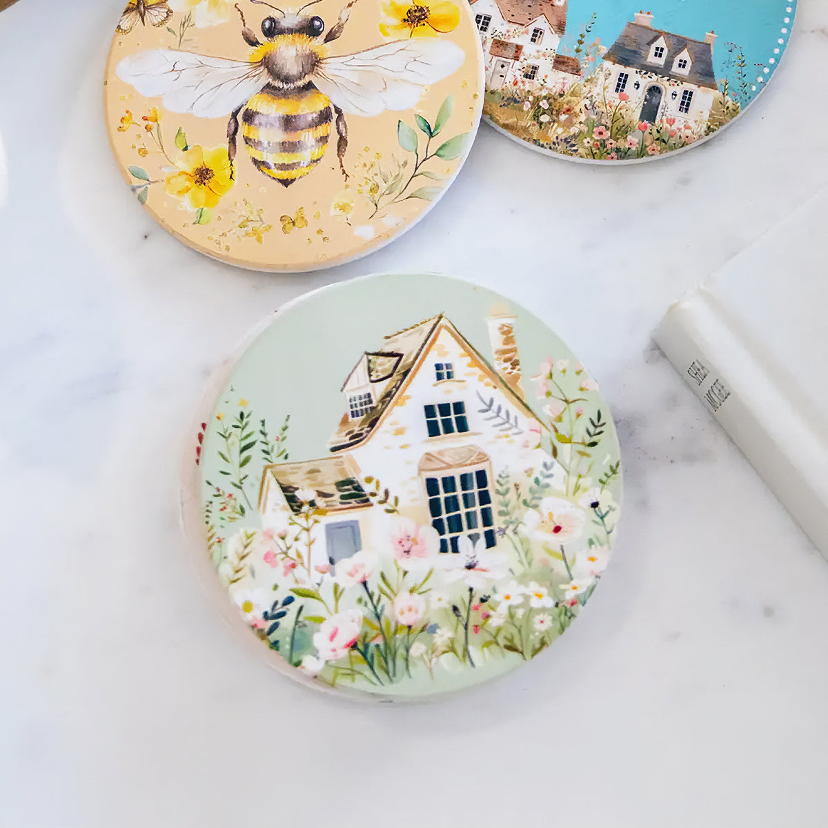 Cottage Grove Ceramic Coaster - Green Cottage
