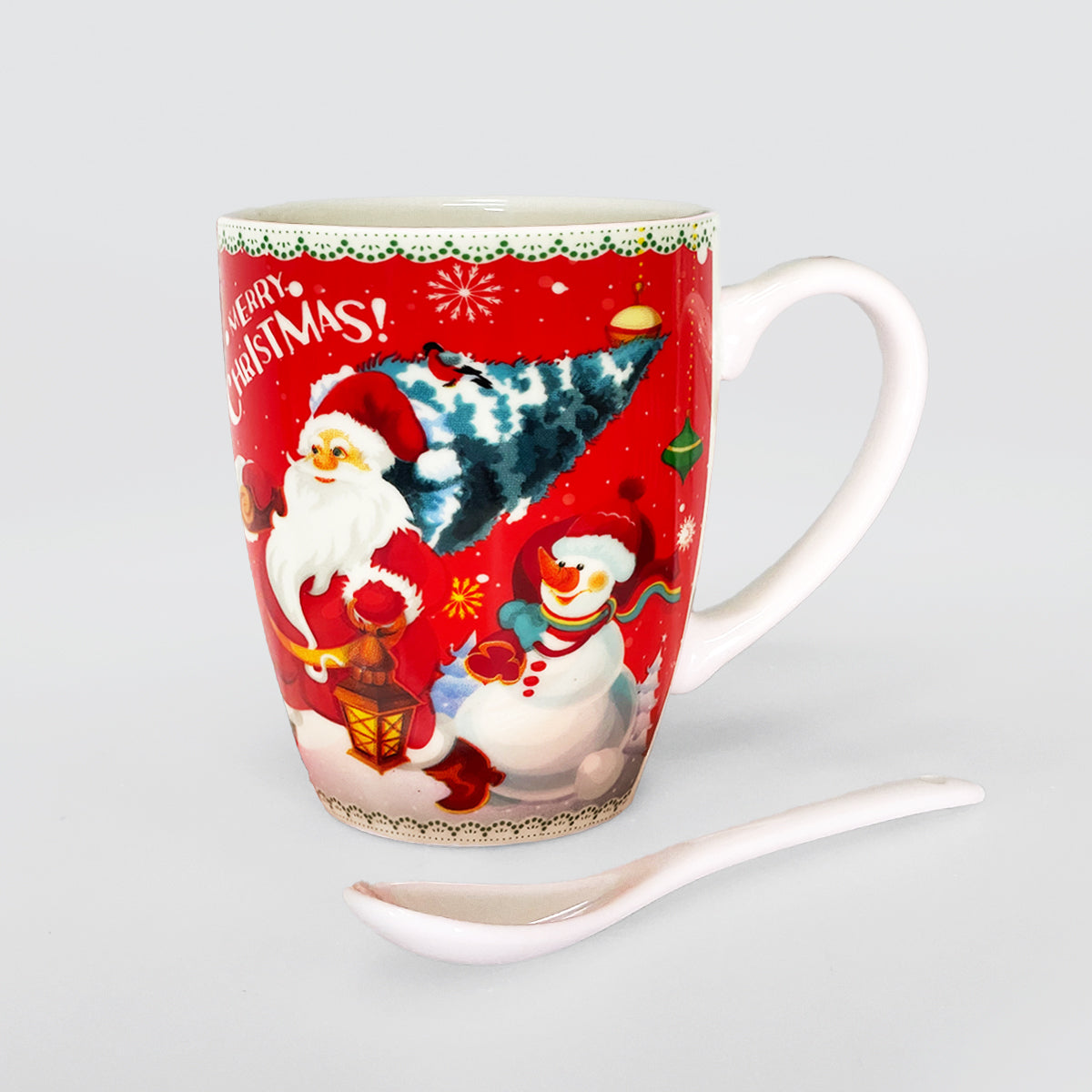 Christmas Mug W/ Spoon - Santa With Tree