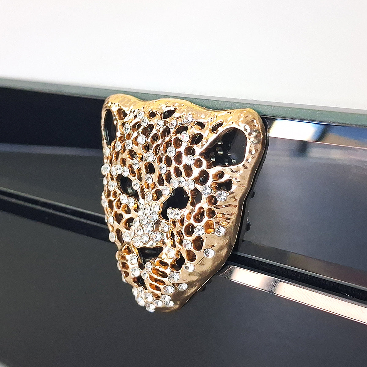 Tiger Head Glass Jewellery Box - Black