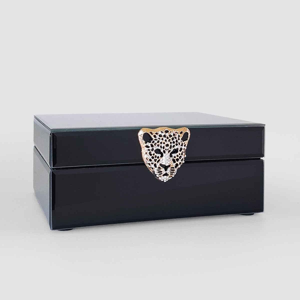 Tiger Head Glass Jewellery Box - Black