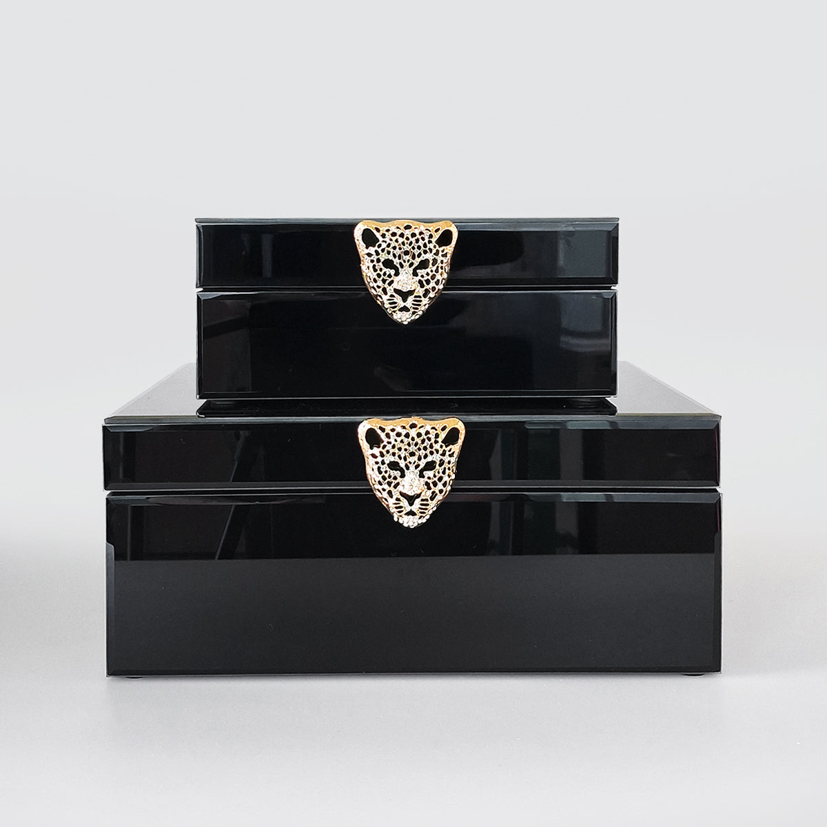 Tiger Head Glass Jewellery Box - Black
