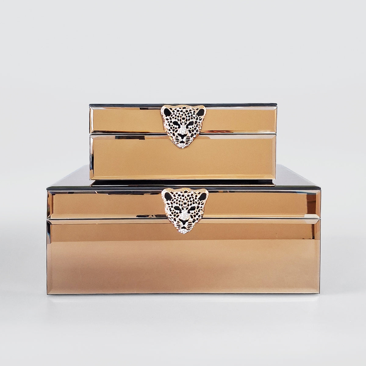 Tiger Head Glass Jewellery Box - Bronze