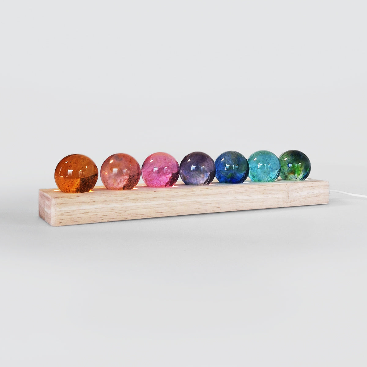 Colourful Glass Orbs - LED Wooden Stand