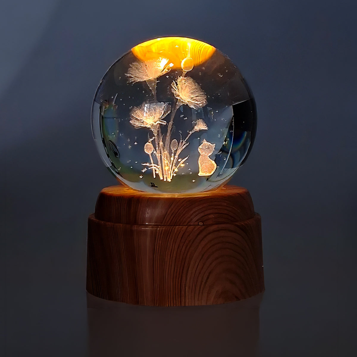 Rotating LED Glass Orb - Cat & Plants