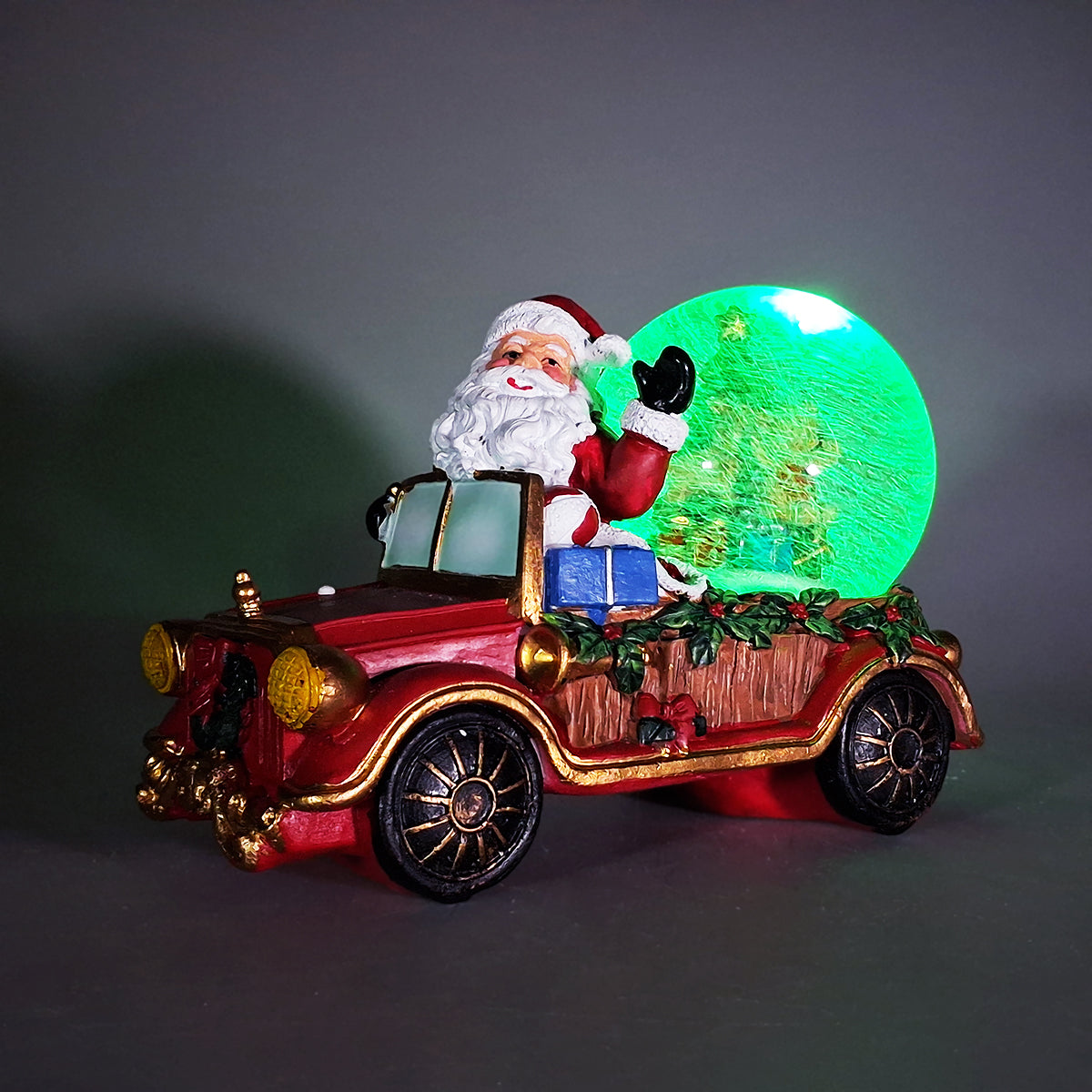 Santa With LED Snow Globe In Car